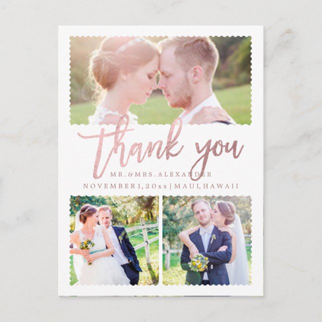 PixDezines Wedding Thank You/Faux Rose Gold Script Postcard (Front)