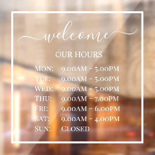 PixDezines Welcome Business Hours DIY Colours Window Cling