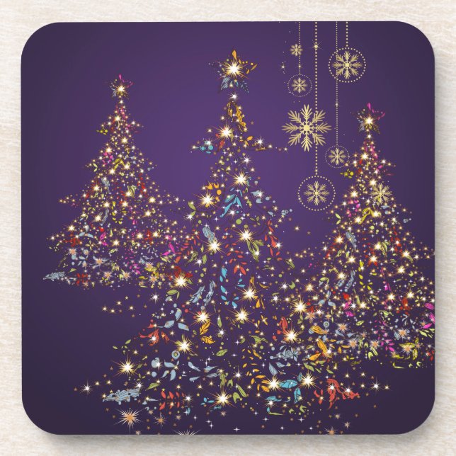 PixDezines Whimpsy Christmas Tree+snowflakes Coaster (Front)