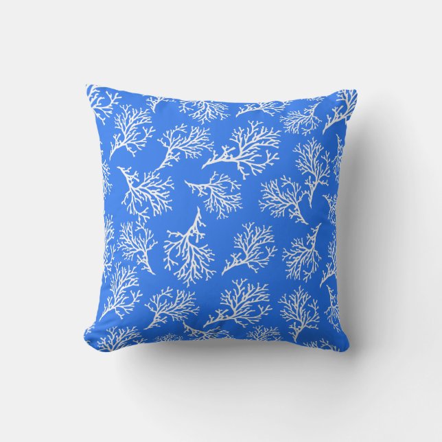 PixDezines white+blue coral/diy background Cushion (Front)