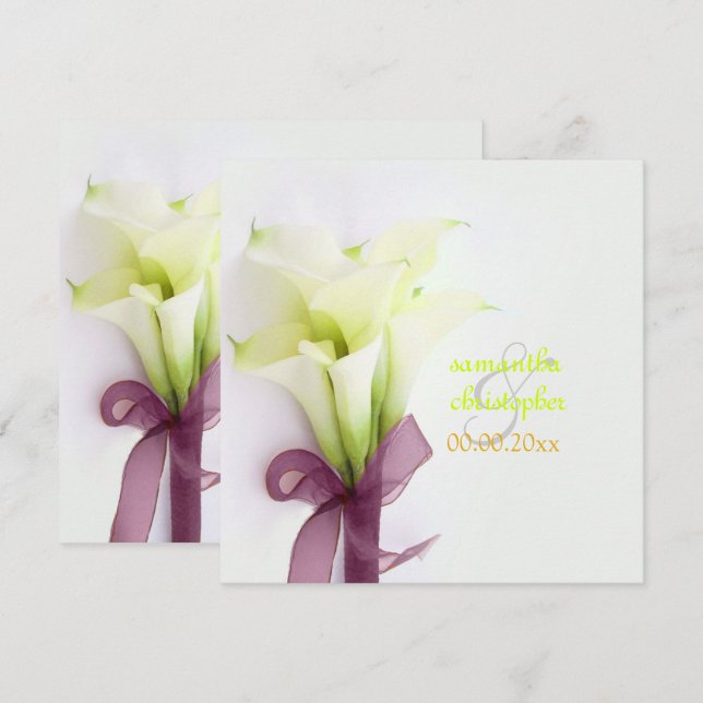 PixDezines WHITE CALLA LILIES WEDDING BOUQUET Invitation (Front/Back)