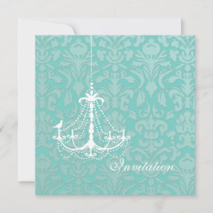 PixDezines White Chandelier with a Bird Invitation