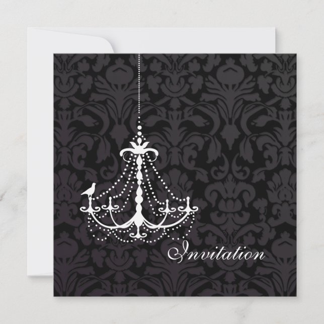 PixDezines White Chandelier with a Bird Invitation (Front)