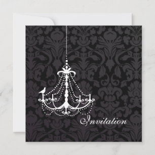 PixDezines White Chandelier with a Bird Invitation