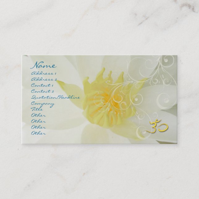 PixDezines white lotus/water lily + pearly swirls Business Card (Front)
