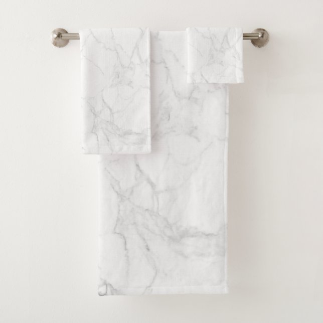 PixDezines White Marble Bath Towel Set (Insitu)