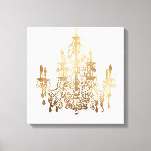 PixDezines White Marble Faux Gold Chandelier Canvas Print