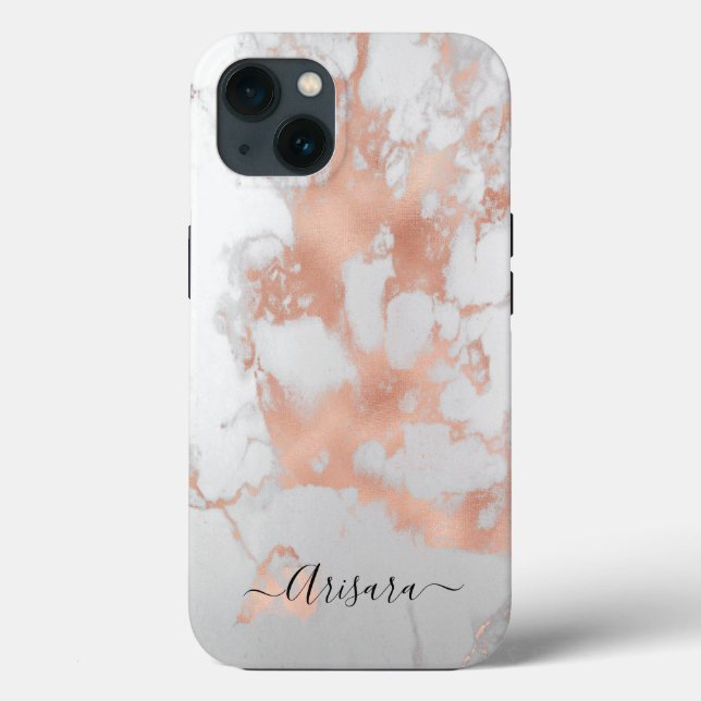 PixDezines White Marble+Faux Rose Gold Case-Mate iPhone Case (Back)