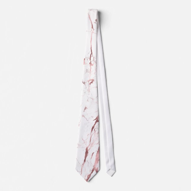 PixDezines White Marble+Faux Rose Gold Veins Tie (Front)