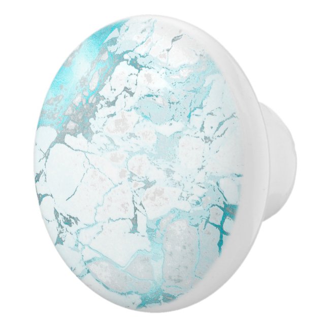 PIXDEZINES WHITE MARBLE+TURQUOISE BLUE VEINS CERAMIC KNOB (Right)