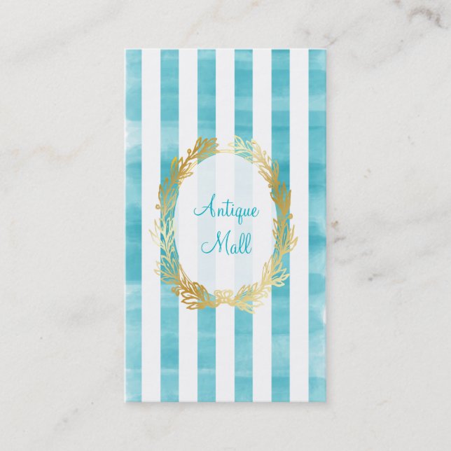 PixDezines white stripes/aqua digital watercolor Business Card (Front)