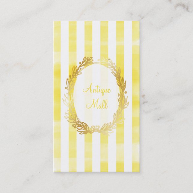 PixDezines white stripes/citron digital watercolor Business Card (Front)