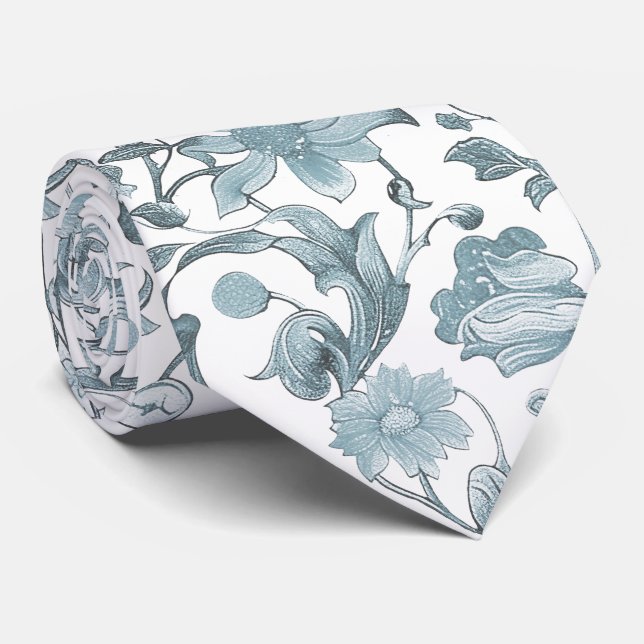 PixDezines William Morris Dusty BlueDIY Slate Blue Tie (Rolled)