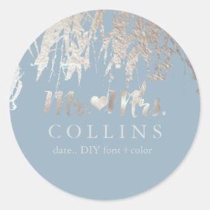 PixDezines Willow/Faux Silver Foil/DIY background Classic Round Sticker