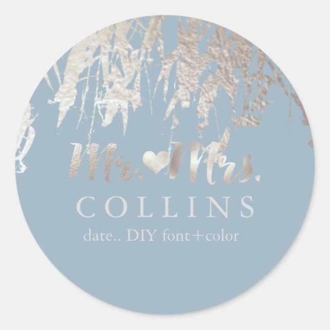 PixDezines Willow/Faux Silver Foil/DIY background Classic Round Sticker (Front)