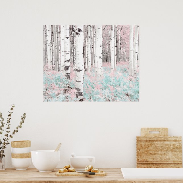 PixDezines Winter Birch Forest Blue Ferns Bed Poster (Kitchen)