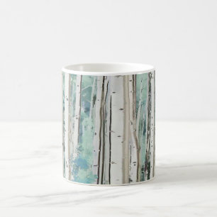 PixDezines Winter Silver Birch Forest Teal Green Coffee Mug