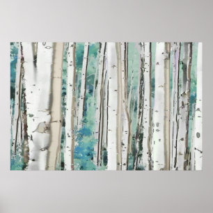 PixDezines Winter Silver Birch Forest Teal Green Poster