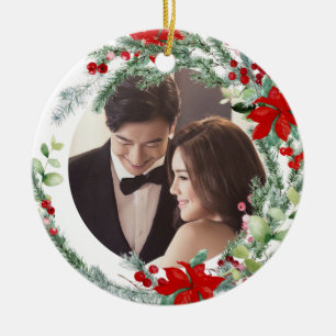 PixDezines Winter Wreath, First Christmas Ceramic Tree Decoration