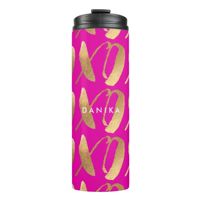 PixDezines xoxo/Faux Gold/DIY background Thermal Tumbler (Front)