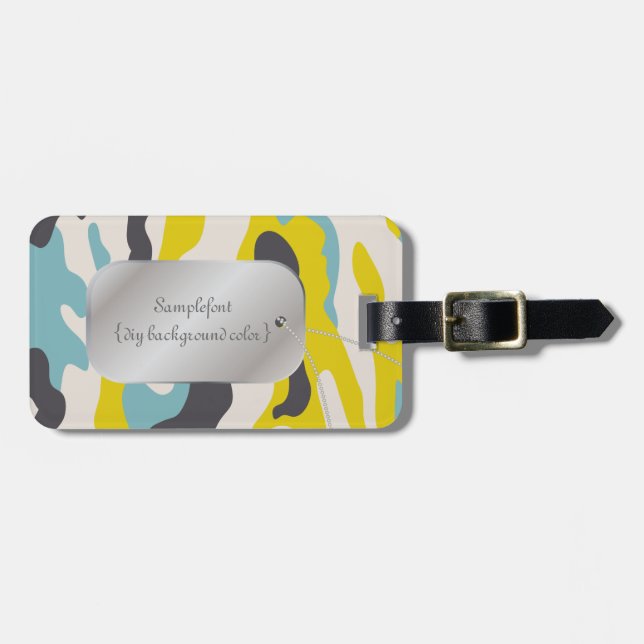PixDezines yellow+blue camo+dogtag Luggage Tag (Front Horizontal)