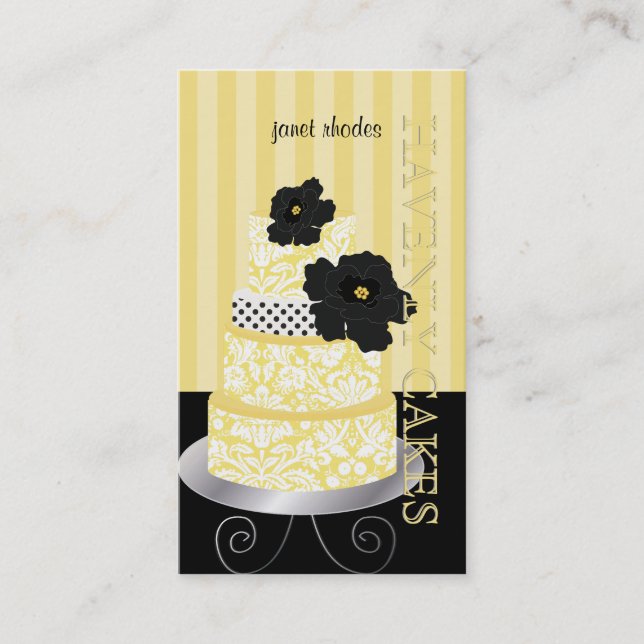 PixDezines yellow stripes+damask cake/pâtisserie Business Card (Front)