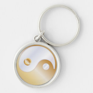 PixDezines yin yang/white+faux gold Key Ring