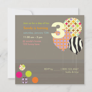 PixDEzines Zebra Balloons Birthday Invitations