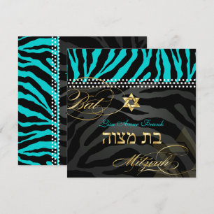 PixDezines Zebra Bat Mitzvah/DIY Colour Aqua Invitation