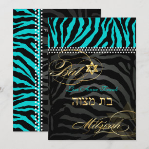 PixDezines Zebra Bat Mitzvah/DIY Colour Aqua Invitation