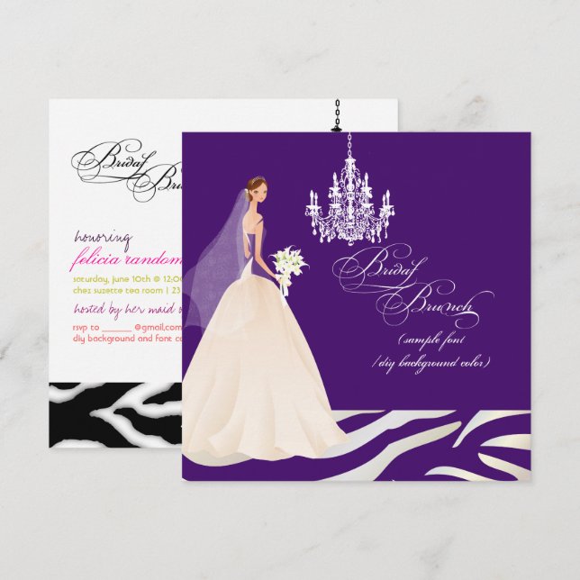 PixDezines zebra bridal brunch/DIY Colour+Text Invitation (Front/Back)