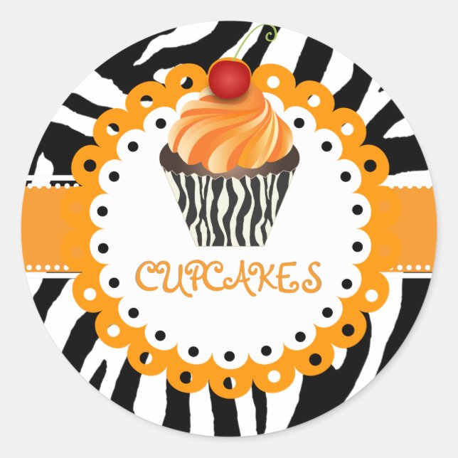 PixDezines zebra+cupcake/DIY colour Classic Round Sticker (Front)