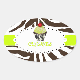 PixDezines zebra+cupcake/DIY colour Oval Sticker