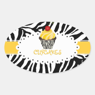 PixDezines zebra+cupcake/DIY colour Oval Sticker