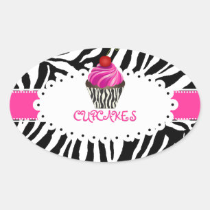 PixDezines zebra+cupcake/DIY colour Oval Sticker