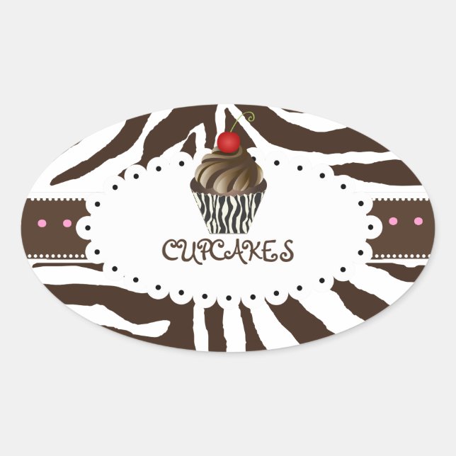 PixDezines zebra+cupcake/DIY colour Oval Sticker (Front)