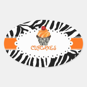 PixDezines zebra+cupcake/DIY colour Oval Sticker