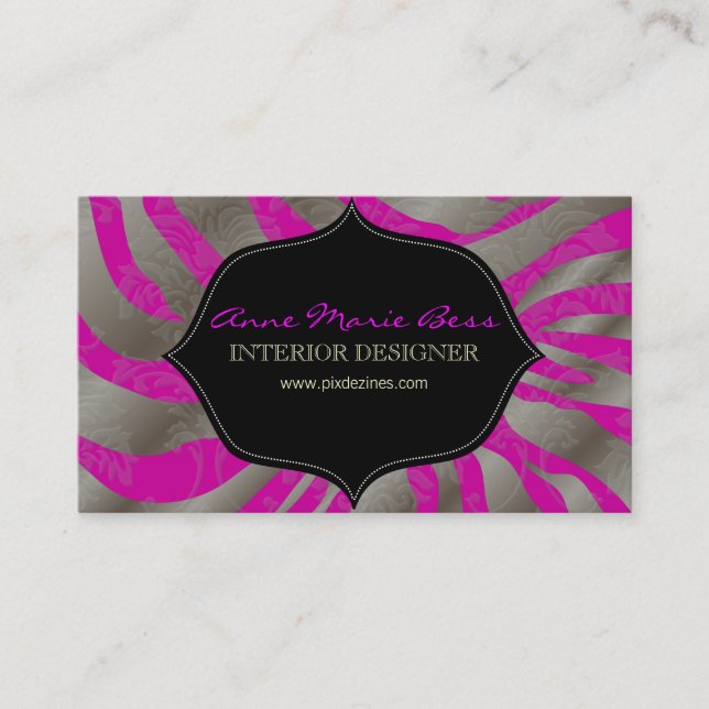PixDezines Zebra+Damask/DIY background colour! Business Card (Front)