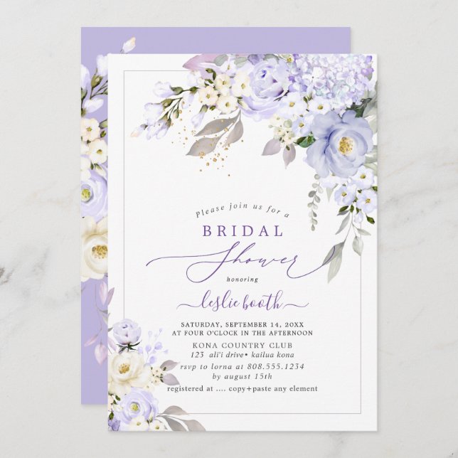 PixDezinesH2  Purple Hydrangea Roses Bridal Shower Invitation (Front/Back)
