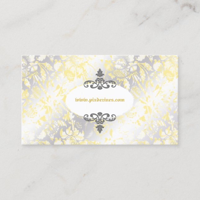 PixDezinves Vintage Roses Yellow+Grey Business Card (Front)