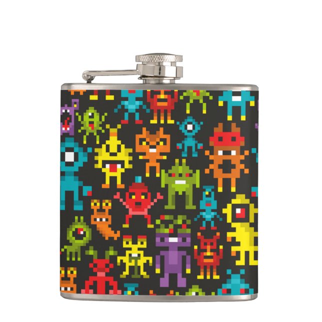 Pixel 8bit monsters hip flask (Front)
