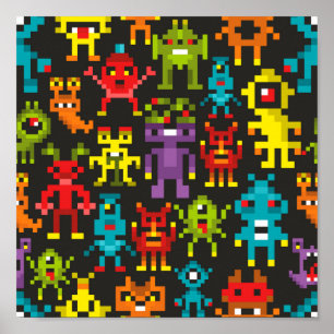 Pixel 8bit monsters poster