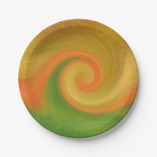 Pixel Abstract Autumn Swirl Paper Plate (Front)