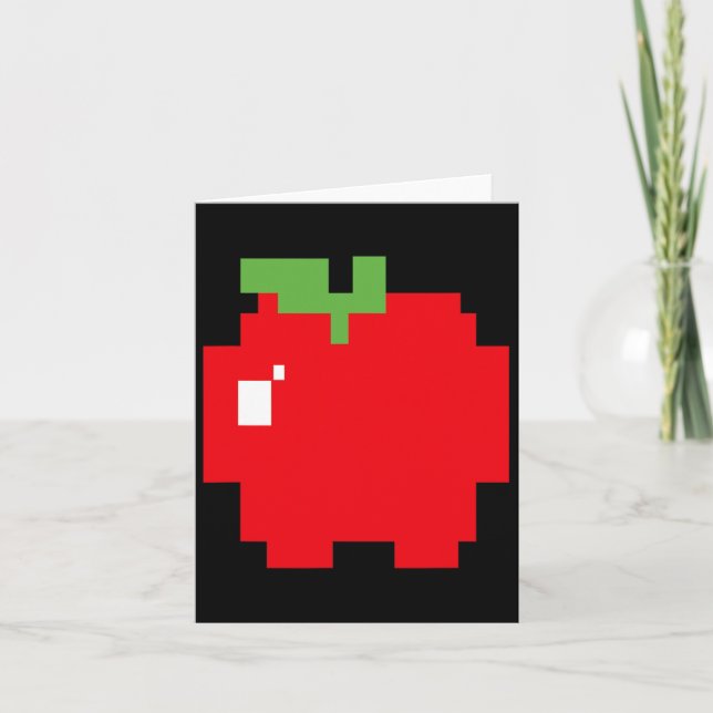 Pixel Apple 80s Retro Arcade Video Game Halloween  Card (Front)