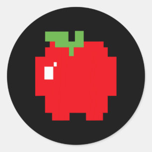 Pixel Apple 80s Retro Arcade Video Game Halloween  Classic Round Sticker