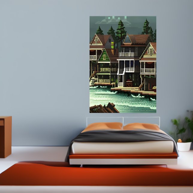 Pixel art, American town near the sea | AI Art  Poster (Creator Uploaded)