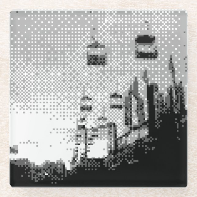pixel art amusement park glass coaster (Front)