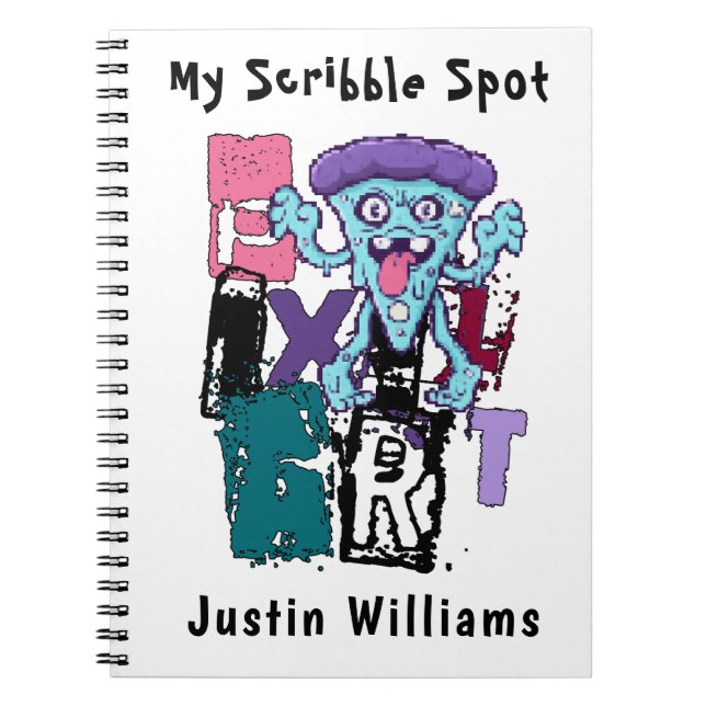 Pixel art and blue monster custom notebook (Front)