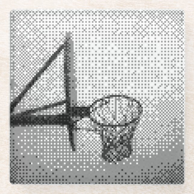pixel art basketball hoop  glass coaster (Front)