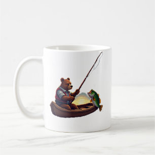 Pixel Art Bear Fishing Boat Bass Sunset Retro Gami Coffee Mug